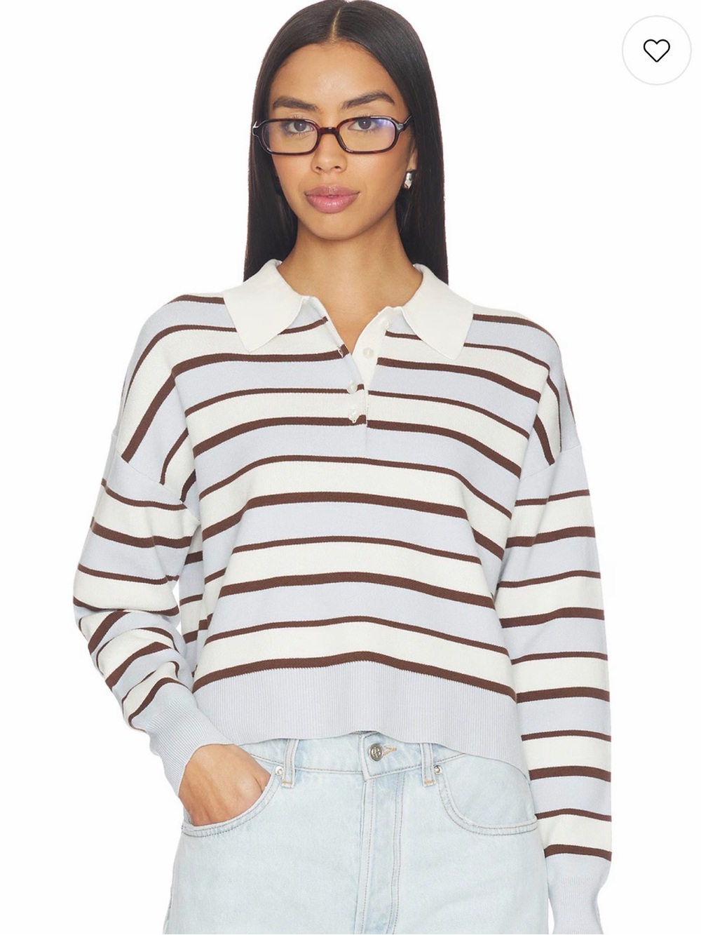 525 America Striped Polo Sweater in Light Blue, Brown, and Cream